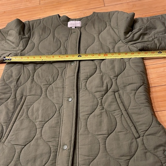 Women Lucky Brand Army Green Button Up Quilted Coat Coat Size M W/Pockets - Picture 7 of 11